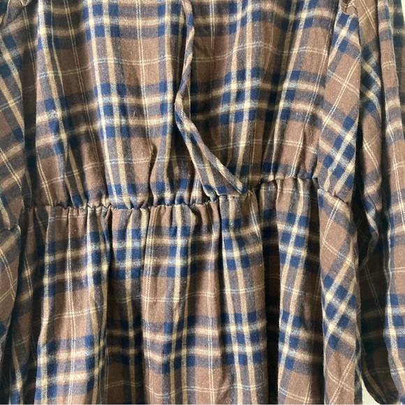 Bloomchic plaid blouse long sleeve brown Sz 30 Oversized - Picture 4 of 16